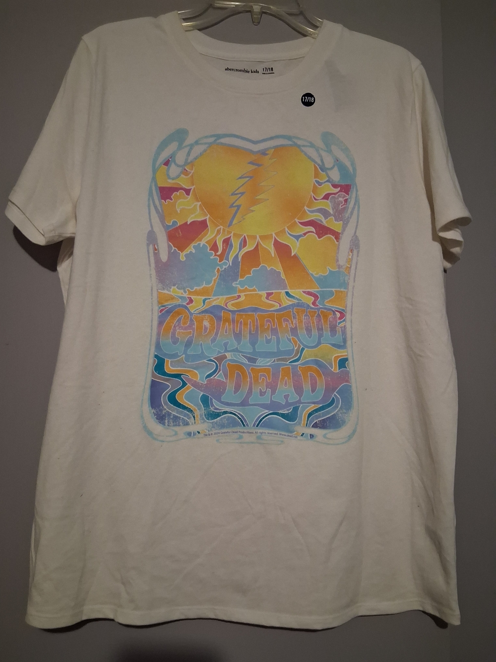 abercrombie kids Grateful Dead Graphic Tee in Cream with Yellow & Blue Print